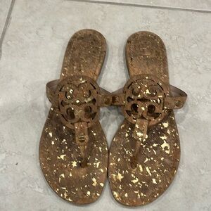 Women’s Tory Burch Miller sandals cork with gold. Accents.